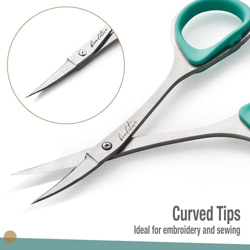 Beaditive Sewing and Embroidery Scissors Set (2 Pc.) Curved and Straight, Sharp, Stainless-Steel Design | Precision Tips, Ergonomic Rubber Handle Grip | Small, Compact DIY Use (1 Curved, 1 Straight)