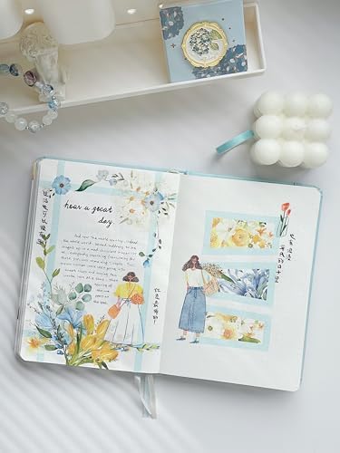 WT Serene Wide PET Tape, Single Roll, Original Designs, Watercolor Blue Flower Decorative Tape, Transparent Clear Adhesive Tape, Journal Scrapbook Bujo Planner DIY Craft Supplies