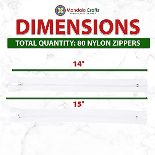 Mandala Crafts 80 PCs White Closed-End 14 Inch Nylon Zippers for Sewing