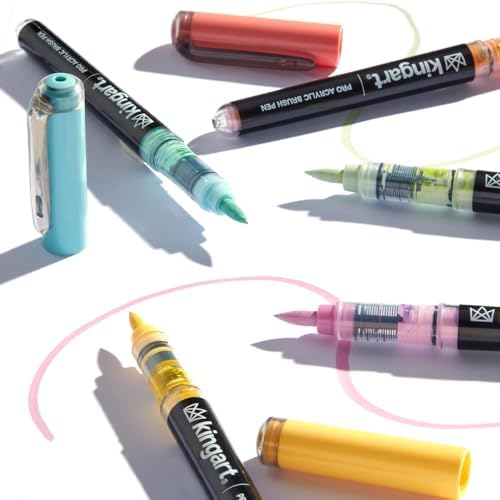 KINGART 12-Piece Cottage Acrylic Paint Brush Tip Marker Set – Flexible Fiber Brush Tips – Smooth Opaque Water-Based Ink for Detailed Nature Illustration and Crafts – 12 Muted Cottage Colors