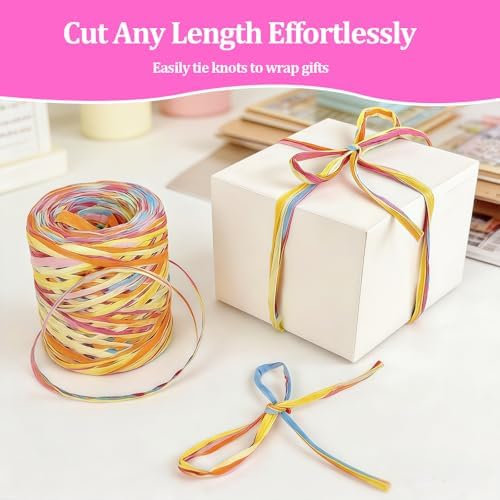 218 Yards Raffia Ribbon, Colorful Raffia Yarn,Packing Paper String for Gift Wrapping, Christmas Crafts and DIY Decoration