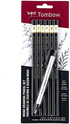 Tombow 61002 Mono Drawing Pencil, Combo Pack with Zero Eraser, Graphite 6-Pack, Black, 0.5mm