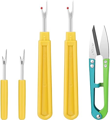 CampTek Seam Ripper, Sewing Stitch Ripper and Thread Remover Tool Kit, 2 Big+2 Small Embroidery Cutter and 1 Thread Snip(Yellow)