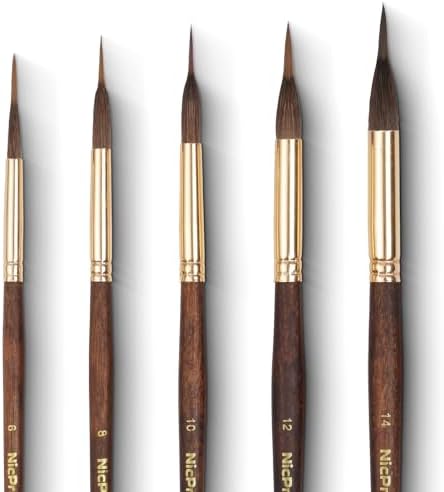 Nicpro 5 PCS Watercolor Brushes Professional, Extended Needle Point Brushes Set, Sable Paint Brushes with Synthetic Extra Long Tip for Fine Detailing - Watercolor Acrylic Gouache Inks Painting
