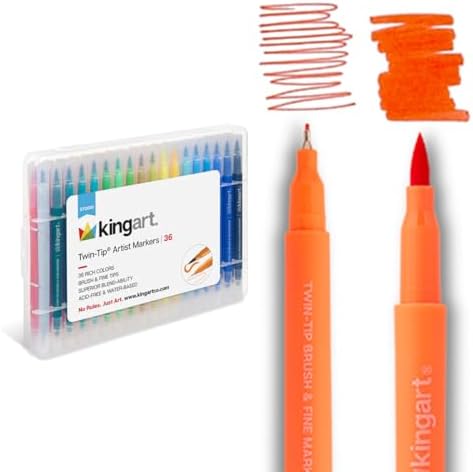 KINGART Dual Tip Brush Markers Art Pen Set, Artist Fine and Brush Tip Colored Pens, for Drawing, Lettering Calligraphy Journaling, Bible, Crafts, Set of 36 Bright Colors in Travel Storage Case