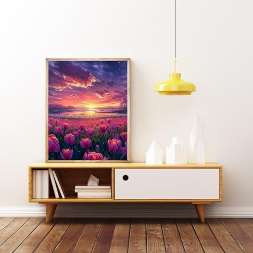Tulip Flower 5D DIY Diamond Painting Kits for Adults, Diamond Art Kits for Beginners, Full Drill Dot Painting Gem Art Kits for Home Wall Decor11.8 x15.7 Inch