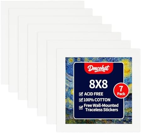 Canvas for Painting - 7 Pack 8x8 Painting Canvas Boards,Free Wall-Mounted Traceless Stickers,Durable Oil Painting Canvas,Suitable for Painting Supplies, Acrylic, Oil, Watercolor, and Tempera.