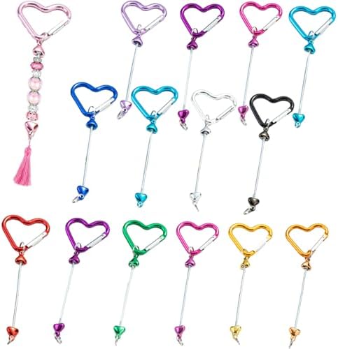 Beadable Keychain Colorful Heart/Triangle Shaped Blank Bar with Snap Hook for DIY Craft Making Kit
