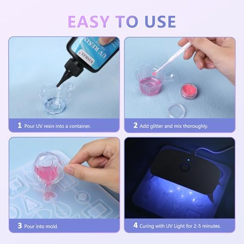 KISREL 200g UV Resin Kit with Light - Big 22 LED Beads Fast Curing Large UV Lamp, Anti-Sticky Crystal Clear Hard Resina Starter Kit for Beginners, Jewelry, Crafts DIY
