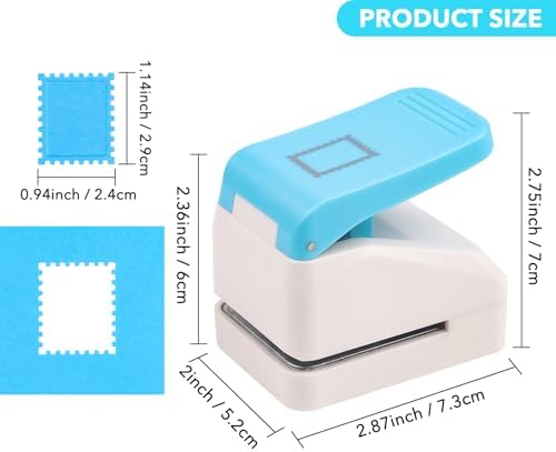 CYFUN DESIGN Stamp Puncher, 3D Embossing Postage Stamp Punch, 1.1x0.9inch Rectangular Craft Lever Puncher, Square Tag Stamps Cutter Hole Punch for Scrapbooking Journaling Paper Craft DIY Card Making