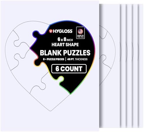 Hygloss 6 Blank Heart Puzzles – 6 x 8 Inches – Ideal for Valentine’s Day Crafts – Write, Draw, and Decorate – 8 Pieces Each