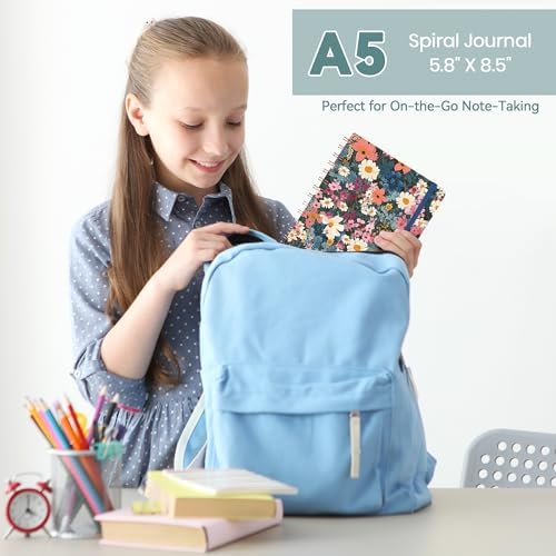 Lined Spiral Journal Notebook, A5 College Ruled Notebook for Note-Taking