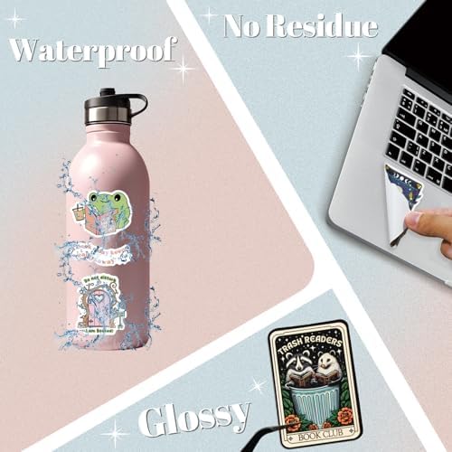 300 PCS Book Stickers for Kindle, Bookish Sticker Pack Reading Waterproof Vinyl Decals for Laptop, Ebook Readers, Water Bottle, Phone, Journal, Scrapbook, No Repeats (Glossy)