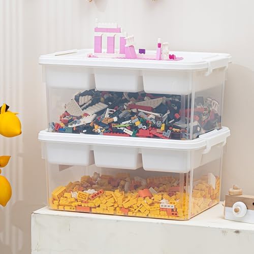 Citylife 17QT 4-Pack Plastic Craft Storage Box Buildable Lid Removable Tray