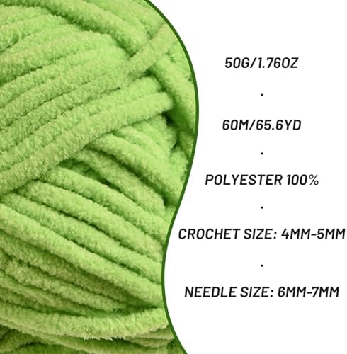 3 Packs Plush Chenille Chunky Crochet Yarn - Baby Yarn for Crocheting Soft - Velvet Yarns Knitting for Blankets Crafts - Fluffy Amigurumi Yarns 150g / 196.8yds (3 Grass Green)