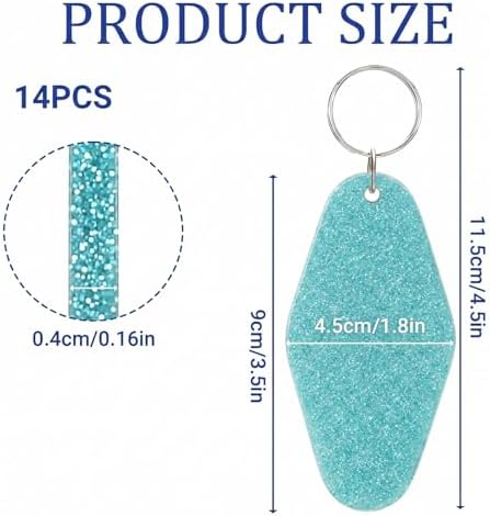 Glitter Acrylic Motel Keychains Bulk,Colorful Diamond Shaped Keychain Tags with Rings Blank Plastic Keychain for DIY