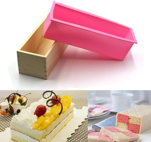 2Pcs Soap Silicone Mold Wood Box with 2Pcs Soap Mold Cutter,Pink