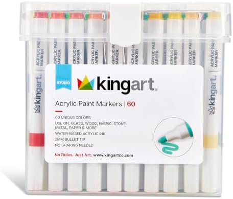 KINGART 409-60A Acrylic Paint Markers with Storage Case, 60-Vibrant Colors