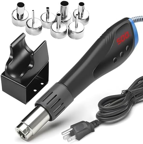 Heat Gun,HANDSKIT 600W Fast Heat Mini Hot Air Gun with Reflector Nozzles Portable LCD Digital Temperature Display Heatgun for Soldering DIY Crafting Embossing,Vinyl Wrap,Shrink Tubing,Embossing Tool