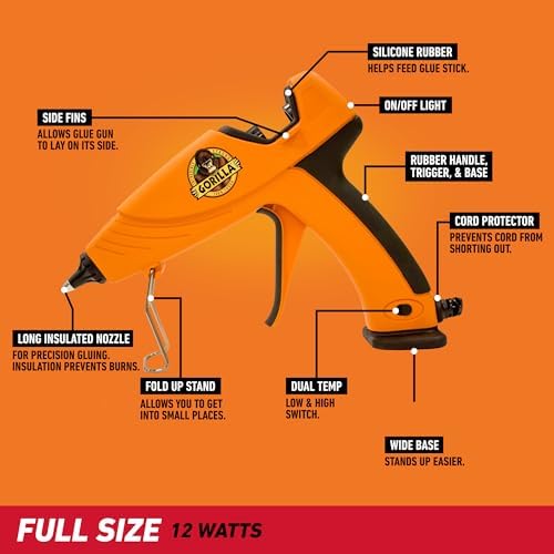 Gorilla Dual Temp Full Size Hot Glue Gun, Precision Nozzle