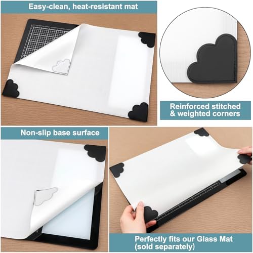 CYFUN DESIGN 2PCS Non-Stick Craft Mat for Card Making Stamping Ink Blending 15.75x10.24in Heat Resistant Media Surface Mat Use for Glass Media Mat Stamping Platform with Weighted Reinforced Corners