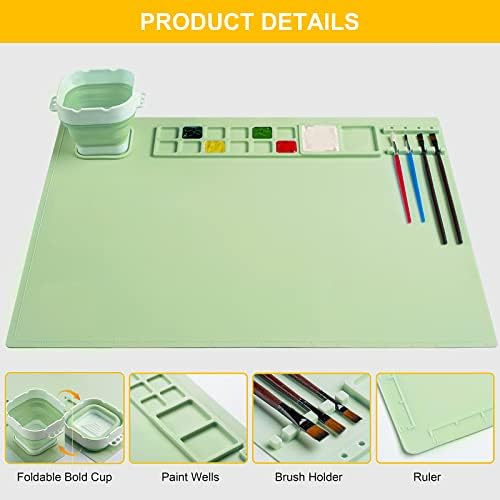 Silicone Painting Mat, Art Mat with Cup and Paint Brush Cleaner Tool