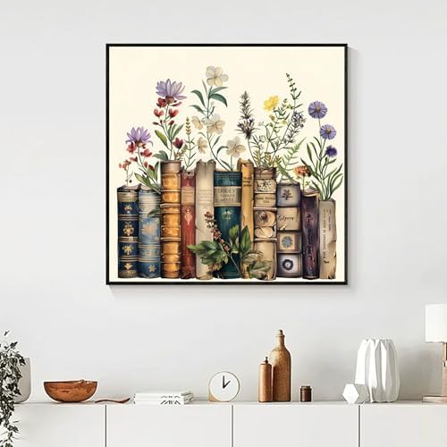 Yezavesu Book Diamond Art Kits for Adults Beginners 14x14 Inch | Book Flower Diamond Painting Kit, DIY 5D Full Round Drill Gem Art, Stress Relief Craft Kits, Home Wall Decor Gift