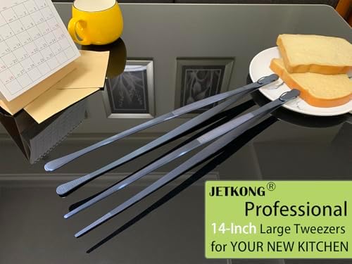 JETKONG 2 Pcs 14-Inch Cooking Tweezer Tongs Extra- Long Stainless Steel Kitchen Tweezers Plating Tongs (Navy Blue)
