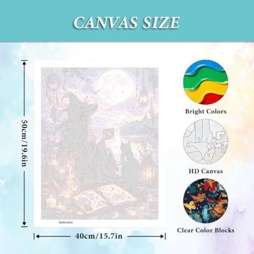MXCFZX Halloween Witch Paint by Numbers Kits for Adults, Magical Book Painting by Numbers for Beginners with Cat, DIY Acrylic Oil Painting by Numbers for Adults for Gift Home Wall Decor(16x20inch)