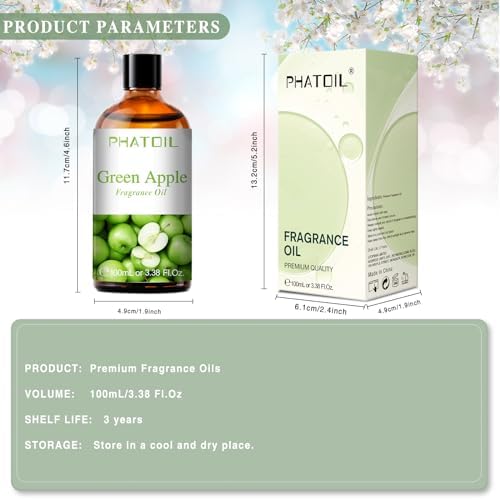 PHATOIL Green Apple Fragrance Oil for Diffuser Aromatherapy 3.38FL.OZ | Long Lasting Scented Oils For Humidifier, Air Freshener, DIY Soap Candle, Scent Project Making, Aroma Oil for Home Freshening