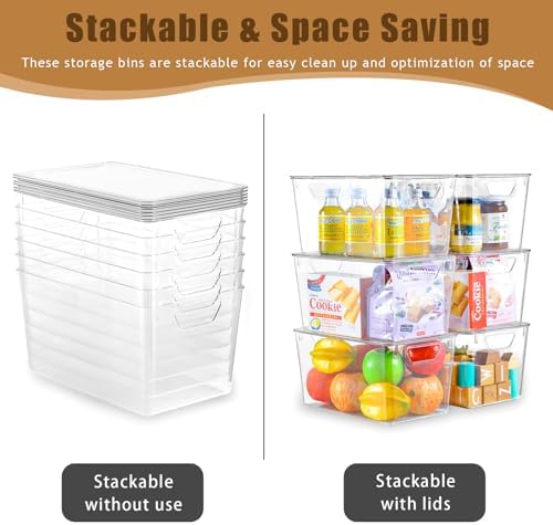 Freebat 6 Pack Clear Storage Bins with Lids, 7 Quart Pantry Organizer Bins