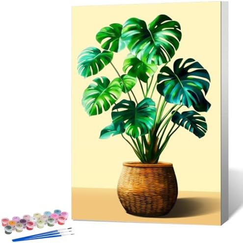 Framed Paint by Numbers Kit for Adults, Tropical Plant Decor 8x12 Inch