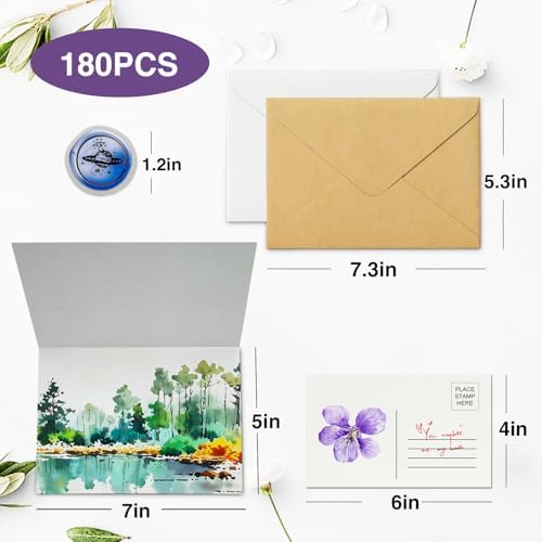 50 Pack Foldable Watercolor Cards with Envelopes 5"X7"