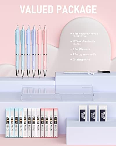 Nicpro 6PCS Pastel Mechanical Pencil, 0.5 & 0.7 mm Cute Pencils for Girls
