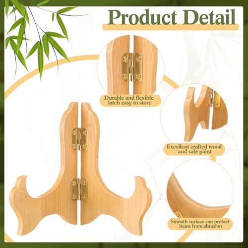 Tatuo 4 Packs Wooden Display Stand Plate Holder Easels, wood, 4 Inch