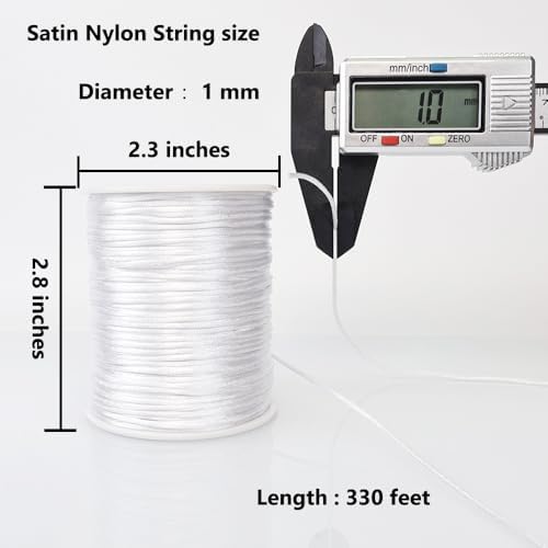 LUSTEMBER 330 Feet Satin Nylon String, 1 mm Silky Smooth Durable Nylon Cord for Jewelry Making, Bracelets, Beading, Necklaces, Macrame, Kumihimo, Rattail, and Chinese Knot Craft