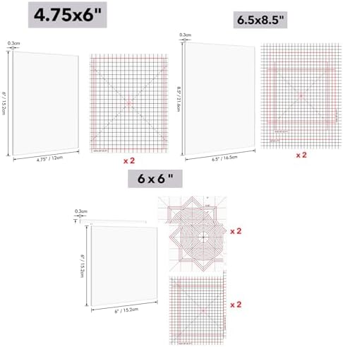 11Pcs/Set 4.75x6"/6x6"/6.5x8.5"Multi-Use Non-Slip Sticky Mats Fit in Stamp Positioning Tool Set,PhotopolymerGrip Mat with Printed Guides In Placeholding stencil in place Crafts Scrapbooking fixed Mat.