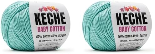 Keche Baby Cotton, 60% Cotton 40% Acrylic Yarn, Soft Cotton Yarn for Crochet and Knitting, Amigurumi Yarn 4 Skeins/Balls [1.76 Oz (50g) / 180 Yrds (165m)] x 2 Baby Blue