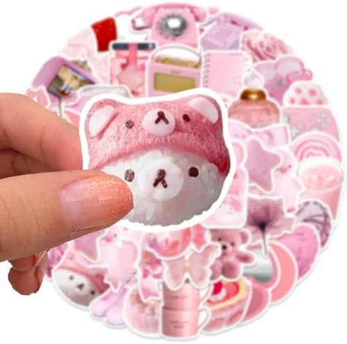 DothRayan 100PCS Coquette Pink Aesthetic Pack Stickers, Cute Bow Tie Girls Pink Sticker for Water Bottles,Laptop,Scrapbook Vinyl Waterproof Aesthetic Decals