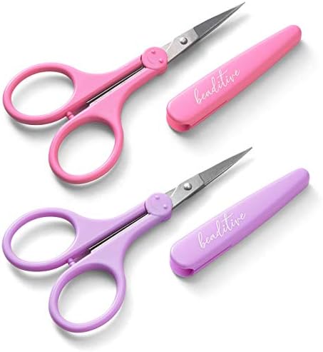 Beaditive High Precision Detail Scissors Set (2-Pc) Sharp, Fine Tips | Paper Cutting, Scrapbooking, Sewing, Crafting | Stainless Steel | Protective Cover (Pastel)