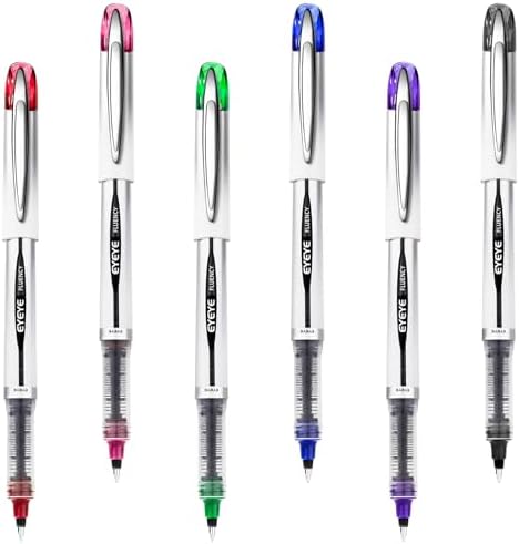 EYEYE Liquid Ink Rollerball Pen 0.7mm, 6 Assorted Colors Medium Point Pen Quick Dry, Liquid Ink Pens Fine Point Smooth Writing Pens for Journaling, Note Taking, Office, School Supplies