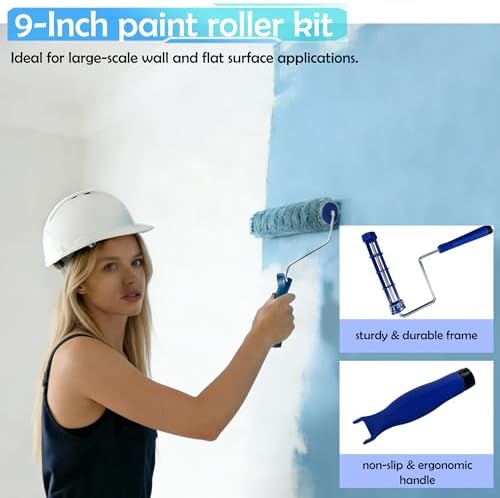 23Pcs Upgraded Paint Roller Kit - 9"&4" Frames, 4x9"/4x4" Microfiber Covers, Paint Tray with 4 Liners, Roller Cleaner & Complete Painting Supplies for House Wall Painting