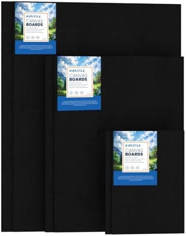 6pk Black Canvas Panels for Painting, 100% Cotton Pre-Primed Canvas Boards 5x7 9x12 12x16, Blank Black Canvases for Acrylic Oil Watercolor, Art Supplies for Artists Kids Adults