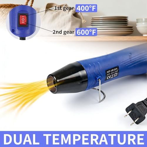Heat Gun for Crafting, 110V 350W Handed Hot Air Gun (Blue) | 3.28FT Ultra-Long Cable Portable Heat Gun with Stand for Shrinking Wrapping PVC, DIY Embossing and Drying Paint