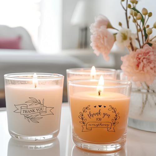 Ziliny 10 Pcs Thank You Heart Glass Candle Jars Empty Containers Bulk 7 oz Glass Jars with Cork Lids Tins for Holiday Candle Making Storing Biscuits Tea Party Favors