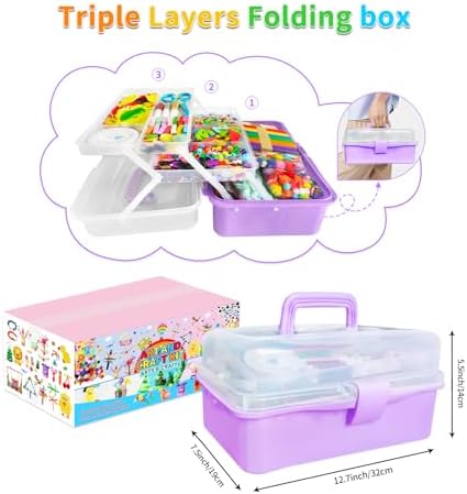 Itopstar 3000 Kids Arts and Crafts Supplies for Kids Crafting Supply in 3 Layered Plastic Art Box All in One Ages 8 9 10 11 & 12 Year Old Girls & Boys Crafting Supply Set