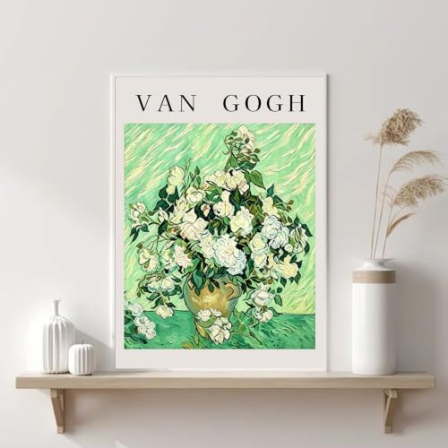 VeGuude Diamond Art Kits for Adults, Full Drill Van Gogh White Roses Diamond Painting Kits for Beginners, DIY Full Rhinestone 5D Diamond dots (Gemstone Craft), Home Wall Decoration (12x16 inch)