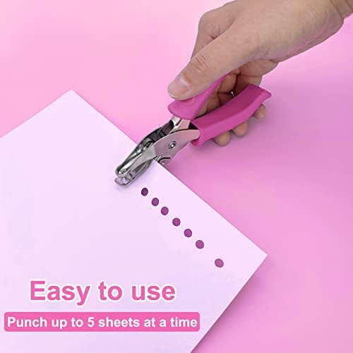 Single Hole Punch Paper Hole Puncher for Crafts, One Hole Punch with Pink Soft Grip Handle, Hole Punchs for Kids and Adults, Handheld Circle Punch for Paper Crafts in Home, Office, Classroom, 3Pack