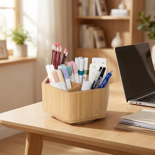 360° Rotating Bamboo Desk Organizer Hexagon