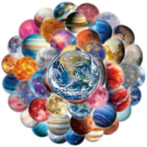 50pcs Celestial Body Stickers for Laptop Water Bottles, Transparent PET Waterproof Adhesive Star Decals Planet Sticker for Kids Birthday Party Scrapbook Phone (Star)